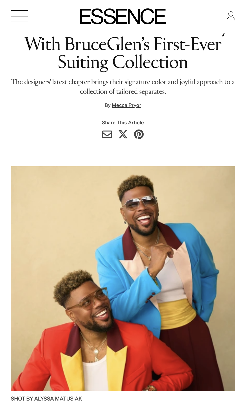 Essence feature crediting the BruceGlen fashion editorial as shot by Alyssa Matusiak