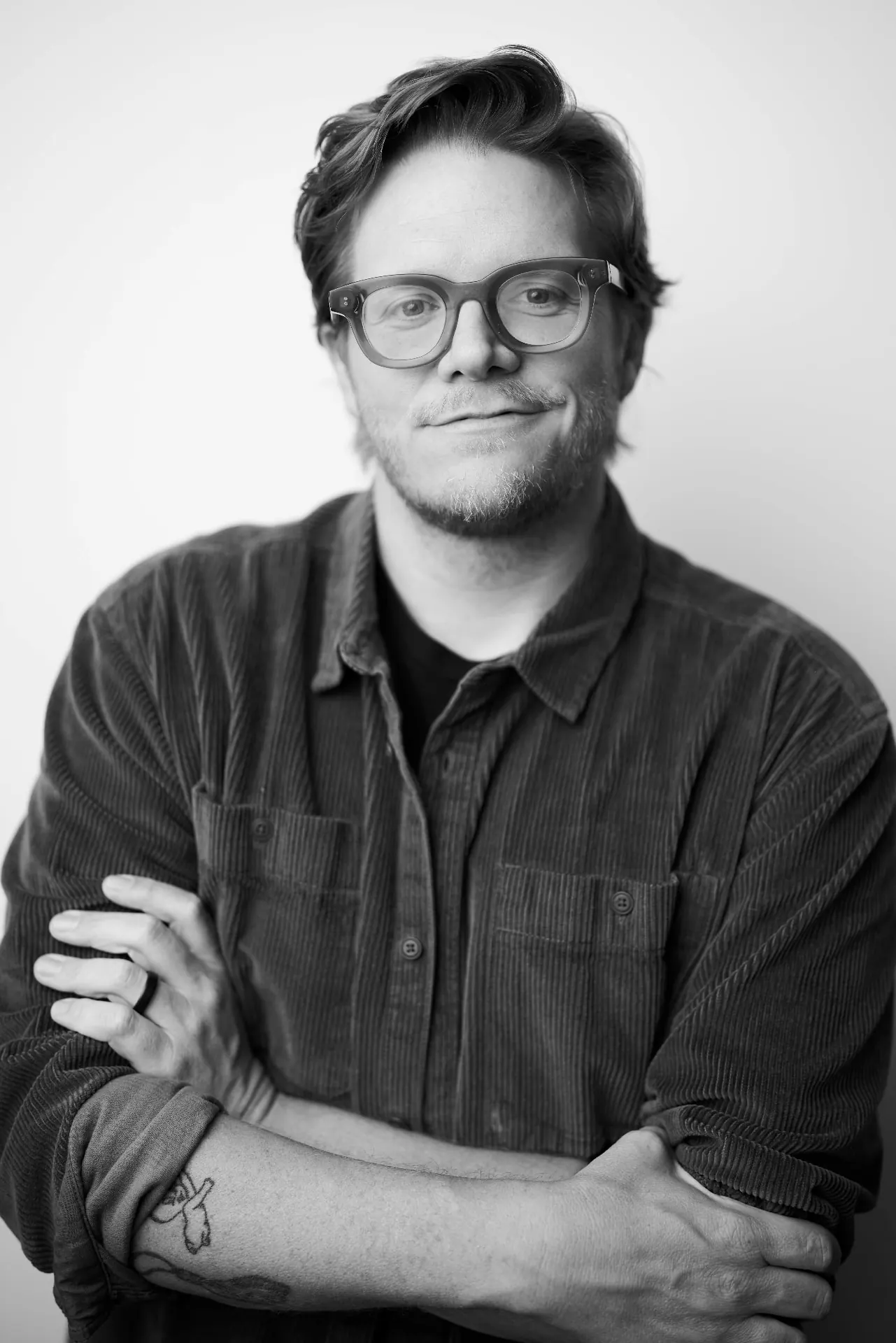 Black-and-white actor headshot of Aaron Hale in Atlanta