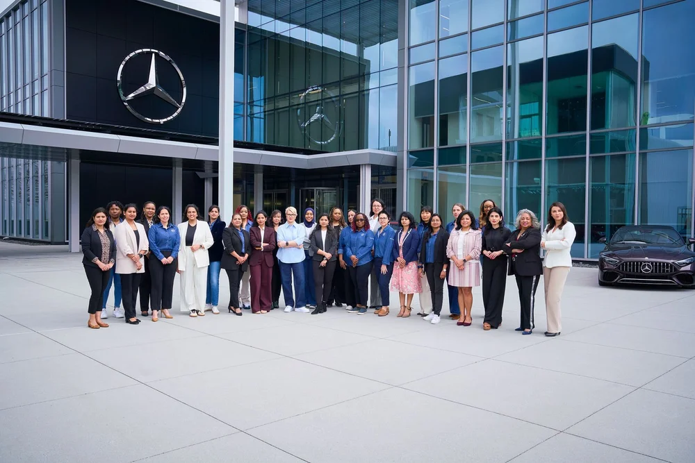 Group photo of a Mercedes-Benz team at a corporate photography session in Atlanta