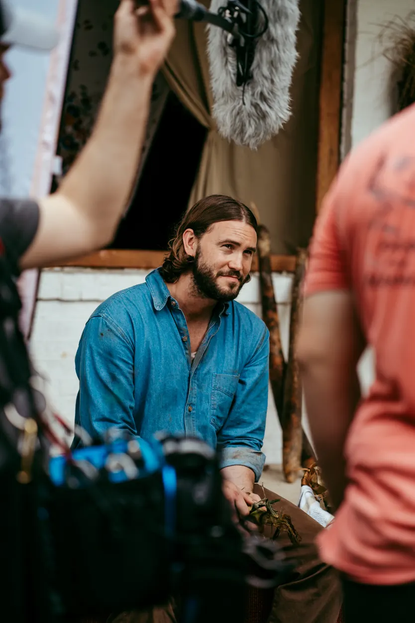 Chase Anderson working on set